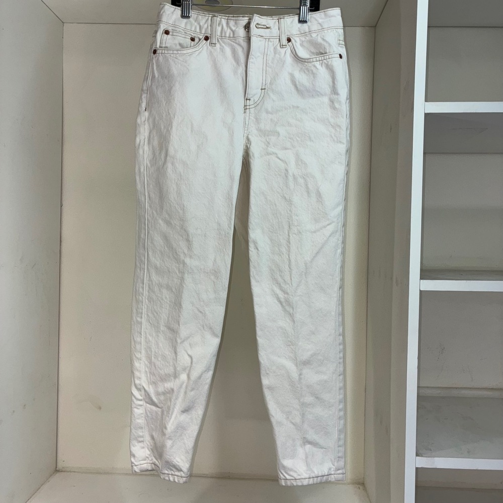 Top Shop White Denim Straight Leg Jeans Womens Mid Rise‎ Classic Fit Casual